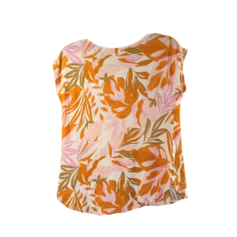 EUC C&C California Blouse Women S 100% Linen Floral Tropical Summer Short Sleeve - Picture 4 of 7